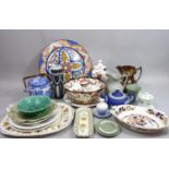 A collection of ceramics including an unusual late 19th century plate with painted decoration of