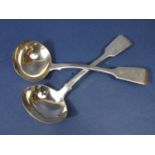 Pair of Victorian silver fiddle pattern sauce ladles, maker Chawner & Co, London 1851, 5oz approx