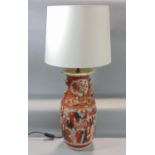 Chinese Kutani porcelain twin handled vase converted to a lamp, decorated with various figures