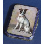 Continental white metal enamelled cigarette case with canted corners, the top enamelled with a