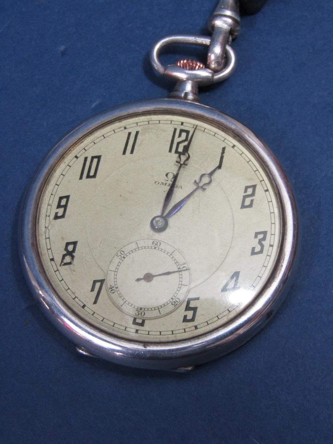 Good quality vintage Omega silver pocket watch, the champagne dial with stylised Arabic numerals and - Image 2 of 3