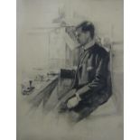 Late 19th century British school - Three quarter length study of a seated telegraph operator,