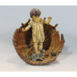 Unusual Austrian cold painted bronze character group of a child, cat and ball of twine inside a