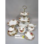A quantity of Royal Albert Old Country Roses pattern wares comprising a three tier cake stand,