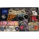 Interesting mixed lot of mainly antique costume jewellery to include silver paste set butterfly