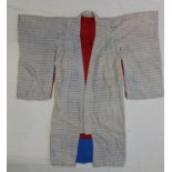 Early 20th century oriental hand stitched kimono type peasant robe in printed cotton with