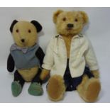 2 vintage toys; a large pre-war teddy bear with hump back, long tapering arms, long golden fur,