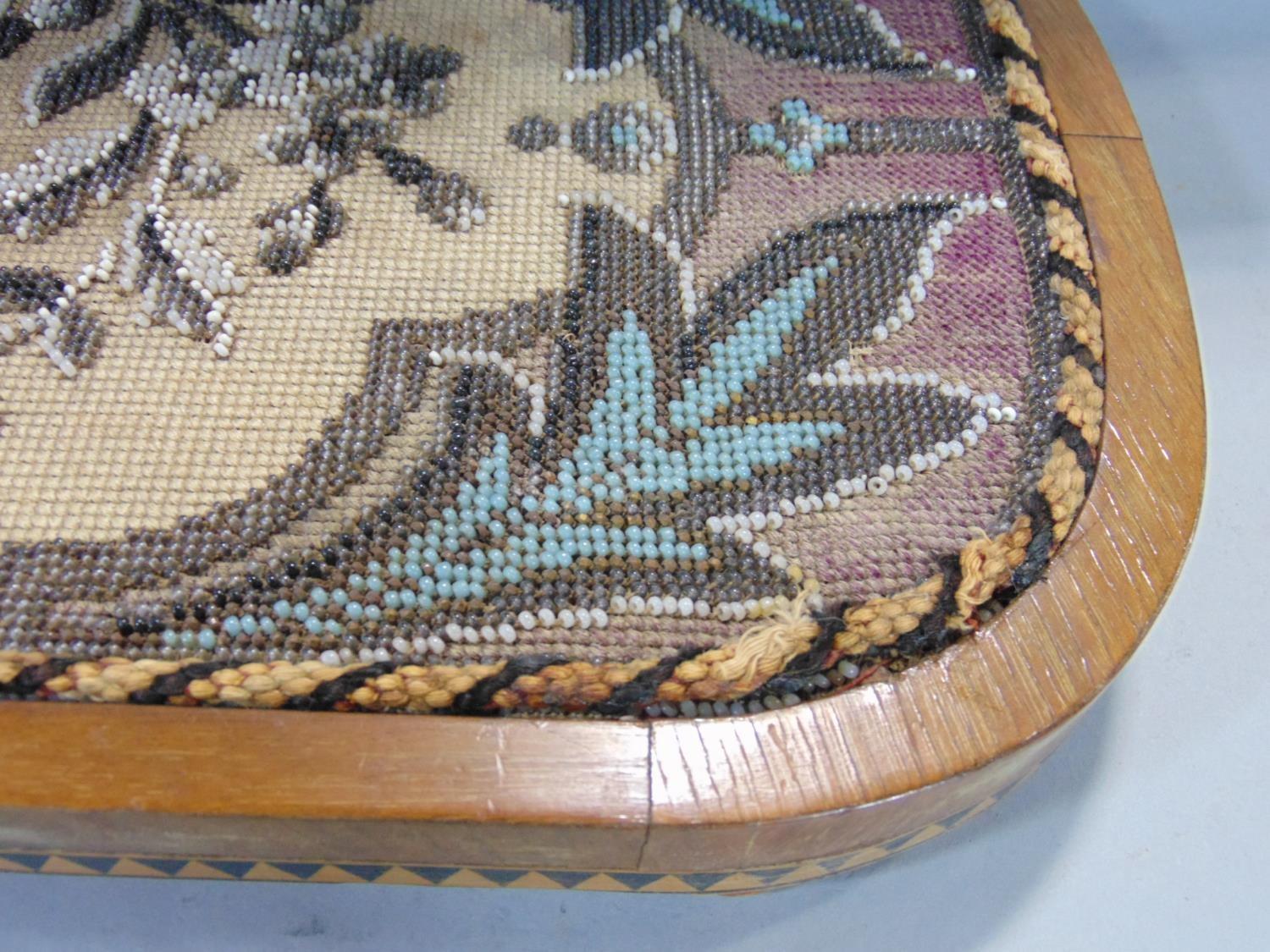 Late Victorian beadwork tray decorated with a floral spray with acanthus framing, rope braiding to - Image 2 of 3