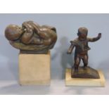 Cast metal (probably bronze) study of a walking semi-nude baby, signed P.Piraino 1930, further