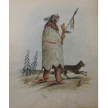 Mid 19th century watercolour (watermarked G. Yeeles 1823) North American Indian with hunting