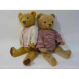 2 large vintage teddy bears both with jointed body, long tapering arms, stitched mouth, nose and