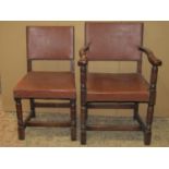 A set of six (4&2) Cromwellian style dining chairs with faux leather upholstered seats and backs