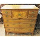 Georgian mahogany chest of three long drawers, five smaller drawers, one of double depth with