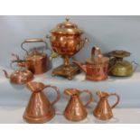 A good quality Regency copper and brass samovar, 45 cm high, together with a large collection of