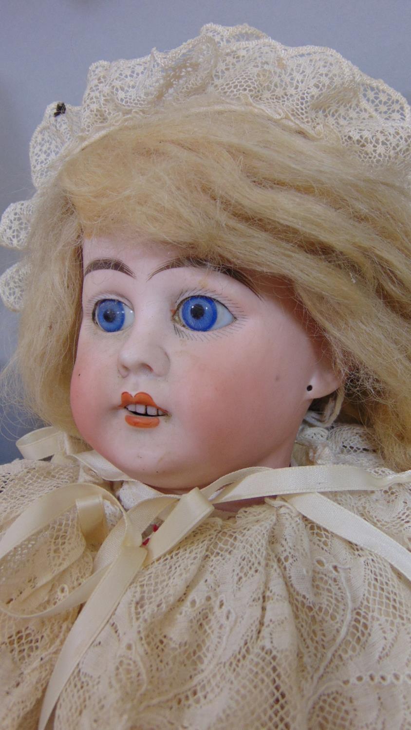 2 circa 1920's bisque head dolls both with jointed composition bodies, fixed blue eyes,open mouth - Image 3 of 8