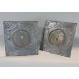 Pair of Art Nouveau cast pewter easel picture frames with Tondo recess, in the manner of WMF, 18 x