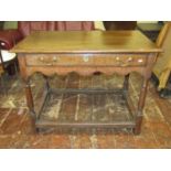 18th century oak side table with frieze drawer raised on four turned supports united by rails, 100