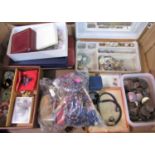 Collection of costume jewellery and coinage (a large boxful)