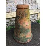 An old weathered terracotta conical shaped rhubarb forcer 68 cm high