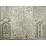 John Speed - 17th century map of Buckinghamshire, coloured engraved map, dated 1666, showing plans