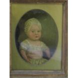 Early 19th century British School - Half length portrait of a seated baby in white dress and cap and