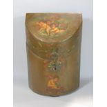 19th century bow fronted waterfall stationery box with painted overlay of cherub panels and floral