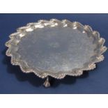 Good quality George III silver waiter with lobed beaded rim and engraved detail with central