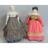 2 antique shoulder head dolls with bisque lower limbs; 19th century Parian doll with stuffed cloth