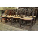 A set of eight (6&2) late 19th century dining chairs in a mid 18th century style with shaped and