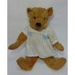Large vintage teddy bear probably Chiltern, with jointed body, pronounced snout, stitched mouth
