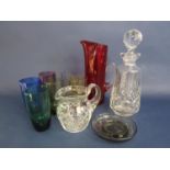 A collection of various mid century coloured goblets to include green, blue, amethyst, etc