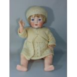 Bisque head baby doll by Bahr & Pröschild 1920's, with blue closing eyes, open mouth with teeth