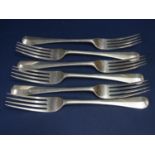 Set of six Edwardian silver table forks, maker FH, London 1901, 14.5oz approx