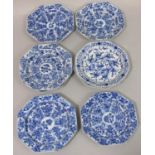A collection of late 19th century oriental dishes of octagonal form, all with blue and white painted