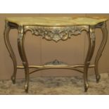 A reproduction console/pier table with serpentine front, removable onyx top, raised on shaped and