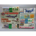 8 model aircraft kits by Airfix, Monogram, Matchbox and Hasegawa, all unstarted including Airfix F2H