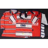Collection of 9 rugby shirts for GRFC (Gloucester) probably late 1990's, including a small shirt