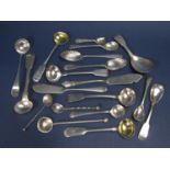 A mixed collection of various silver tea and coffee spoons to include scallop shell bowl examples,