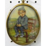 Dorothy Turton RMS (20th century British) - Full length miniature portrait of a seated child selling