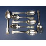 Seven Victorian Kings Husk pattern dessert spoons, maker Chawner & Co, various dates, 14.5oz approx