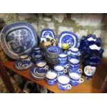 A collection of early 20th century blue and white printed Phoenix China teawares with chinoiserie