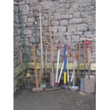 One lot of vintage and later mainly gardening related long handled tools