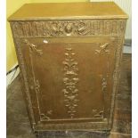 Late 19th century side cupboard, single panelled door with geometric and foliate detail within a