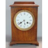 19th century rosewood caddy top mantle clock, with 3.5 inch two train enamel dial, painted with