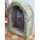 A weathered natural stone trough of rectangular form with D shaped end, 73 cm long x 32 cm deep
