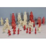 Antique Chinese ivory figural chess set, the rooks in the form of elephants and the knights