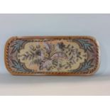Late Victorian beadwork tray decorated with a floral spray with acanthus framing, rope braiding to