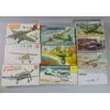 10 model aircraft kits by Airfix, Frog, Matchbox, Pegasus, Heller etc, all un-started including