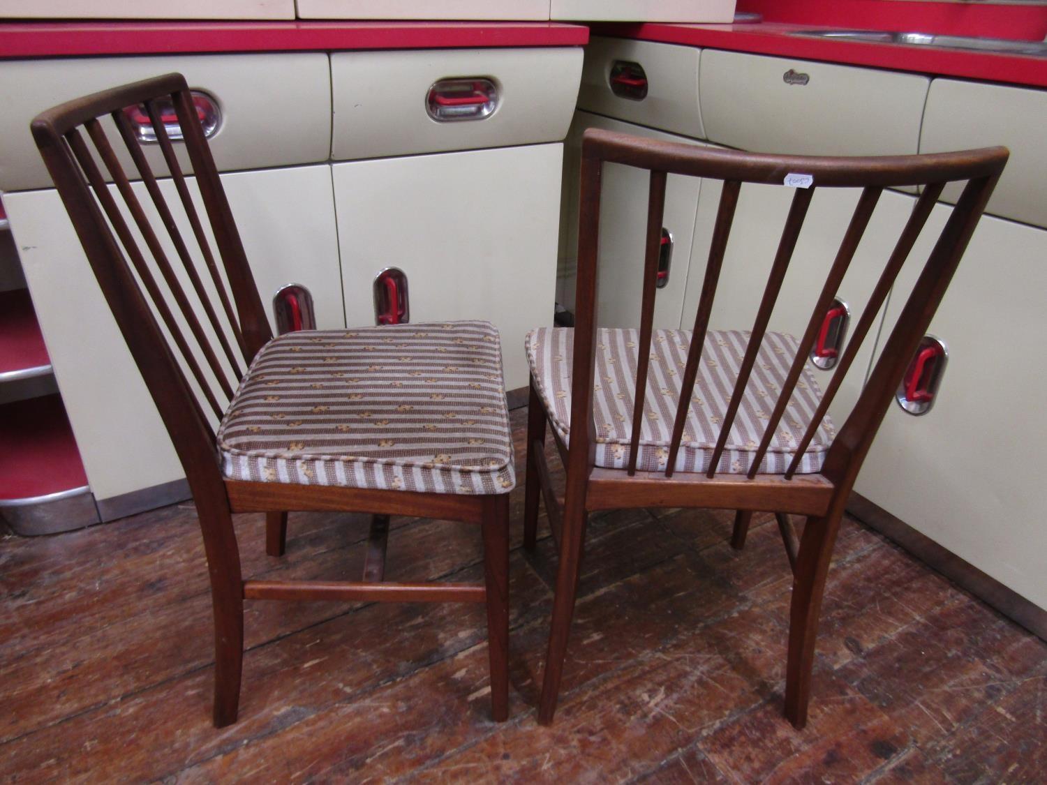 Set of four Danish type teak fan stick back chairs with stuff-over seats - Image 2 of 2