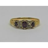 Antique ruby and rose cut diamond ring, in unmarked yellow metal, size P, 1.7g